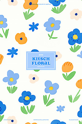 PSD 꽃 백그라운드 일러스트 수채화 사람없음 귀여움 플라워패턴 미니멀 키치 국내일러스트 식물 컨셉 패턴 파일형식