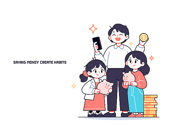 전신 여자 교육 남자 어린이 일러스트 서기 들기 소녀 성인 세명 반짝임 스마트폰 달러 저축 돼지저금통 습관 동전탑 부녀 국내일러스트 AI파일 딸 돈 가족 모션 사람 금융 핸드폰 스마트기기 쌓기 동전 저금통 아빠 파일형식 벡터