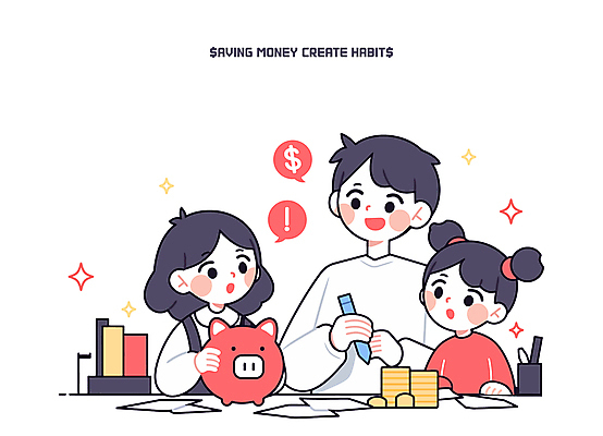 여자 교육 남자 종이 어린이 말풍선 일러스트 들기 소녀 상반신 성인 세명 반짝임 펜 달러 저축 돼지저금통 느낌표 습관 동전탑 부녀 국내일러스트 AI파일 기호 딸 돈 가족 모션 사람 금융 필기구 쌓기 동전 저금통 아빠 파일형식 벡터