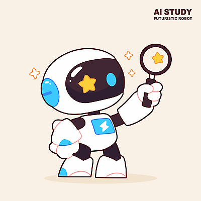 교육 일러스트 돋보기 미래 들기 사람없음 반짝임 발전 로봇 첨단 AI_인공지능 일러캐릭터 AI파일 캐릭터 컨셉 모션 파일형식 벡터