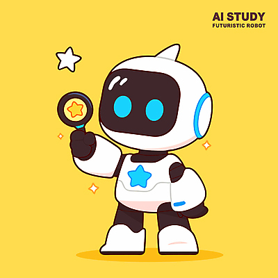 교육 일러스트 돋보기 미래 들기 사람없음 노란색 발전 로봇 첨단 AI_인공지능 일러캐릭터 AI파일 캐릭터 컬러 컨셉 모션 파일형식 벡터