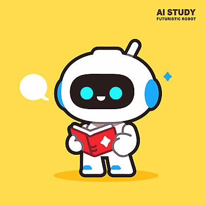 교육 말풍선 일러스트 미래 미소 들기 사람없음 책 반짝임 노란색 발전 로봇 첨단 AI_인공지능 일러캐릭터 AI파일 캐릭터 컬러 컨셉 모션 표정 파일형식 벡터