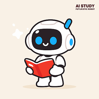 교육 일러스트 미래 미소 들기 사람없음 책 반짝임 발전 로봇 첨단 AI_인공지능 일러캐릭터 AI파일 캐릭터 컨셉 모션 표정 파일형식 벡터