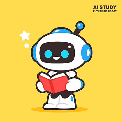 교육 일러스트 미래 미소 들기 사람없음 책 노란색 발전 로봇 첨단 AI_인공지능 일러캐릭터 AI파일 캐릭터 컬러 컨셉 모션 표정 파일형식 벡터