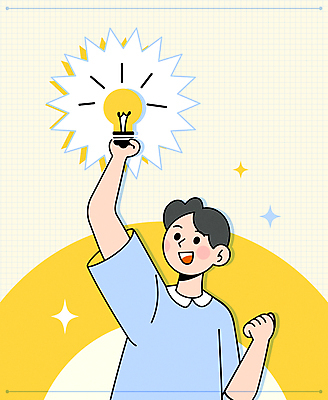 남자 하늘색 생각 일러스트 전구 아이디어 한명 들기 상반신 성인 반짝임 노란색 가리킴 창의력 성인남자한명만 깨달은 국내일러스트 AI파일 1 컬러 컨셉 모션 사람 손짓 파란색 남자한명만 성인남자만 파일형식 벡터