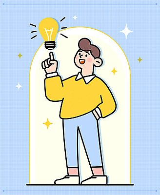 전신 남자 하늘색 생각 일러스트 전구 아이디어 한명 성인 반짝임 노란색 가리킴 주머니손 창의력 성인남자한명만 깨달은 국내일러스트 AI파일 1 컬러 컨셉 모션 사람 손짓 파란색 남자한명만 성인남자만 파일형식 벡터