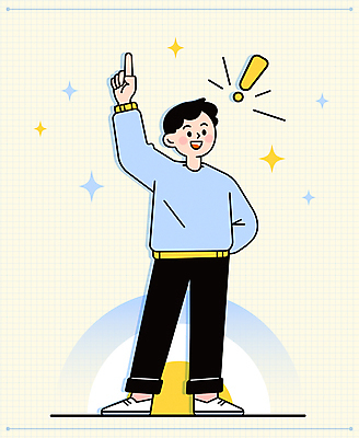 전신 남자 하늘색 생각 일러스트 아이디어 한명 성인 반짝임 노란색 가리킴 느낌표 뒷짐 창의력 성인남자한명만 깨달은 국내일러스트 AI파일 1 기호 컬러 컨셉 모션 사람 손짓 파란색 남자한명만 성인남자만 파일형식 벡터