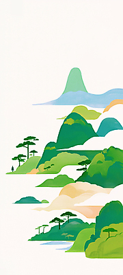 JPG 구름 전통 일러스트 풍경 사람없음 초록색 소나무 산수화 산맥 국내일러스트 AI일러스트 AI콘텐츠 자연요소 나무 컬러 산 동양화 파일형식