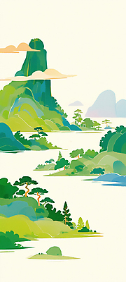 JPG 구름 전통 일러스트 풍경 사람없음 초록색 소나무 산수화 산맥 국내일러스트 AI일러스트 AI콘텐츠 자연요소 나무 컬러 산 동양화 파일형식