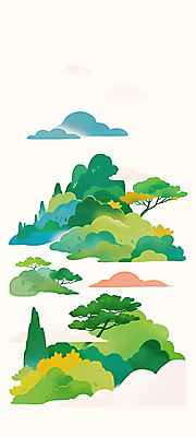 JPG 구름 전통 일러스트 풍경 사람없음 초록색 소나무 산수화 산맥 국내일러스트 AI일러스트 AI콘텐츠 자연요소 나무 컬러 산 동양화 파일형식