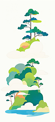 JPG 구름 전통 일러스트 풍경 사람없음 초록색 소나무 산수화 산맥 국내일러스트 AI일러스트 AI콘텐츠 자연요소 나무 컬러 산 동양화 파일형식