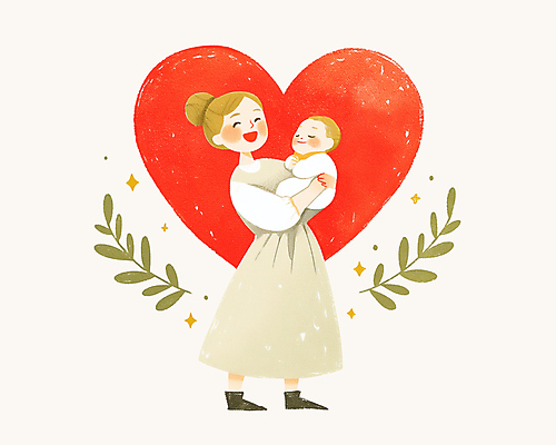 전신 PSD 여자 행복 잎 일러스트 가족 안기 따뜻함 웃음 성인 두명 반짝임 눈감음 하트 아기 포대기 국내일러스트 모양 식물 감정 관계 모션 표정 사람 아기용품 파일형식