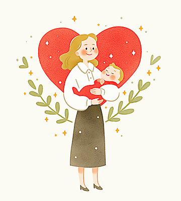 전신 PSD 여자 행복 잎 일러스트 가족 안기 따뜻함 웃음 상반신 성인 두명 반짝임 눈감음 하트 아기 포대기 국내일러스트 모양 식물 감정 관계 모션 표정 사람 아기용품 파일형식