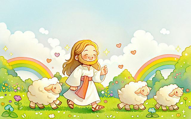 JPG 전신 구름 남자 기독교 나비 무지개 꽃밭 일러스트 하늘 한명 들기 잔디 성인 걷기 봄풍경 하트 끈 양 예수 풀숲 성인남자한명만 국내일러스트 AI일러스트 AI콘텐츠 자연요소 모양 식물 1 꽃 종교 곤충 포유류 모션 사람 풍경 봄 신_종교 숲 남자한명만 성인남자만 파일형식