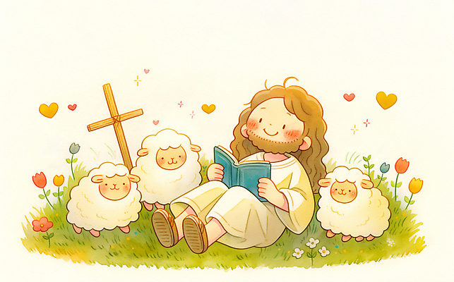 JPG 전신 남자 기독교 나비 십자가 꽃밭 일러스트 한명 들기 잔디 성인 눕기 성경 봄풍경 하트 양 예수 읽기 성인남자한명만 국내일러스트 AI일러스트 AI콘텐츠 모양 식물 1 꽃 종교 곤충 종교용품 포유류 모션 사람 풍경 봄 신_종교 남자한명만 성인남자만 파일형식