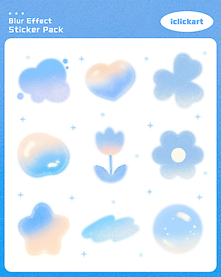PSD 꽃 별 하늘색 스티커 일러스트 붓터치 사람없음 반짝임 세트 물방울 하트 그라데이션 파스텔 구름모양 블러 세잎클로버 엘리먼트 국내일러스트 자연요소 모양 식물 모션 학용품 파란색 클로버 파일형식 구름_자연
