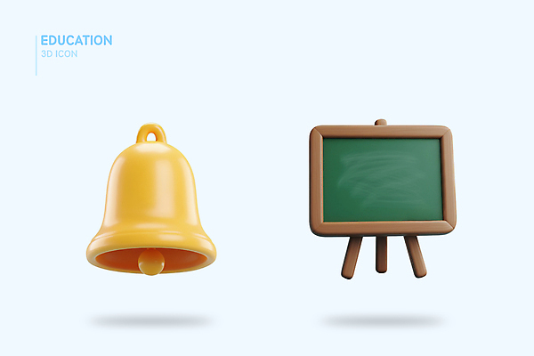 PSD 아이콘 교육 하늘색 사람없음 3D아이콘 3D 칠판 종 오브젝트 엘리먼트 편집3D 파란색 디지털합성 파일형식