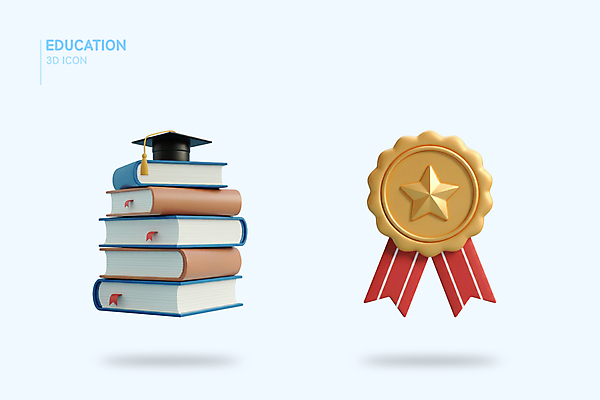 PSD 아이콘 교육 하늘색 학사모 사람없음 3D아이콘 3D 상패 오브젝트 북마크 엘리먼트 책더미 편집3D 모자_잡화 졸업 책 파란색 상_우승 디지털합성 무더기 파일형식