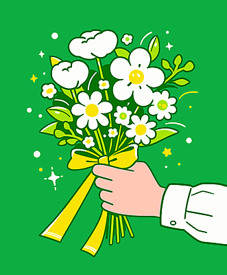 손 행복 꽃다발 일러스트 신체부위 초록색 잡기 주기 국내일러스트 AI파일 꽃 감정 컬러 모션 사람 파일형식 벡터