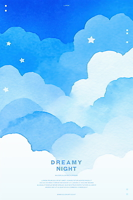 PSD 구름 하늘색 일러스트 밤하늘 추상 수채화 사람없음 꿈 감성 몽환 국내일러스트 자연요소 컨셉 무늬 하늘 파란색 야간 파일형식