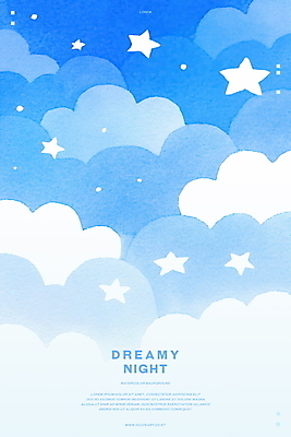 PSD 구름 별 하늘색 일러스트 밤하늘 수채화 사람없음 꿈 감성 몽환 국내일러스트 자연요소 컨셉 하늘 파란색 야간 파일형식
