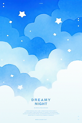 PSD 구름 별 하늘색 일러스트 밤하늘 수채화 사람없음 꿈 감성 몽환 국내일러스트 자연요소 컨셉 하늘 파란색 야간 파일형식