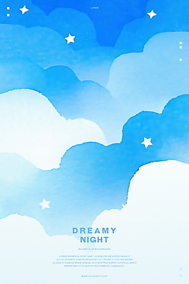 PSD 구름 하늘색 일러스트 밤하늘 수채화 사람없음 꿈 감성 몽환 국내일러스트 자연요소 컨셉 하늘 파란색 야간 파일형식