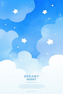 PSD 구름 별 하늘색 일러스트 밤하늘 수채화 사람없음 꿈 감성 몽환 국내일러스트 자연요소 컨셉 하늘 파란색 야간 파일형식