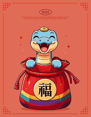 일러스트 새해 복주머니 웃음 사람없음 귀여움 복 뱀띠 다홍색 2025년 을사년 일러캐릭터 푸른뱀 푸른뱀캐릭터 AI파일 캐릭터 컬러 컨셉 전통소품 표정 한자 십이지신 뱀 연도 뱀캐릭터 파일형식 벡터