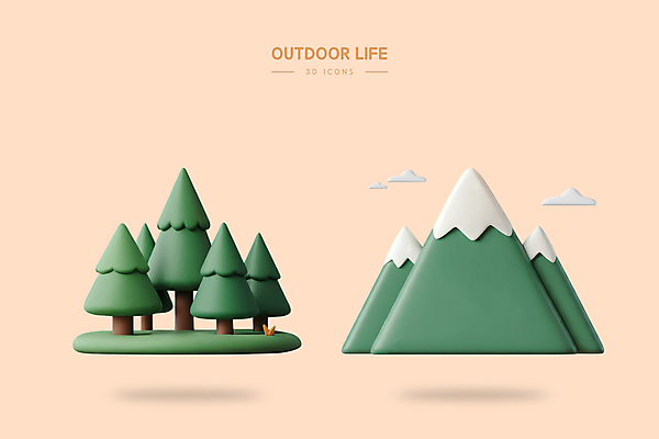 PSD 나무 구름 아이콘 자연 산 아웃도어 사람없음 3D아이콘 3D 엘리먼트 편집3D 자연요소 식물 디지털합성 생태계 파일형식