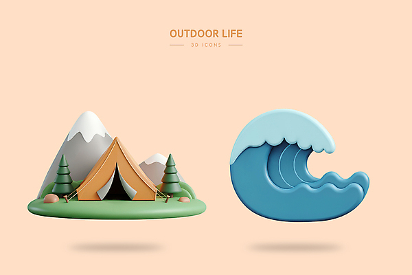 PSD 나무 아이콘 파도 자연 산 아웃도어 텐트 사람없음 3D아이콘 3D 캠핑 엘리먼트 편집3D 식물 바다 레저 캠핑도구 디지털합성 생태계 파일형식