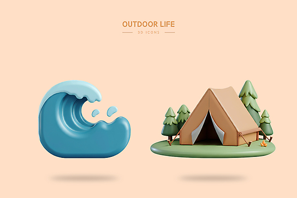 PSD 나무 아이콘 파도 자연 아웃도어 텐트 사람없음 3D아이콘 3D 캠핑 엘리먼트 편집3D 식물 바다 레저 캠핑도구 디지털합성 생태계 파일형식