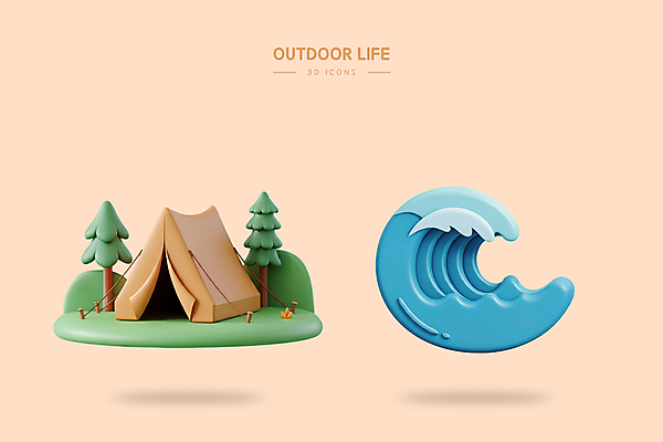 PSD 나무 아이콘 파도 자연 아웃도어 텐트 사람없음 3D아이콘 3D 캠핑 엘리먼트 편집3D 식물 바다 레저 캠핑도구 디지털합성 생태계 파일형식