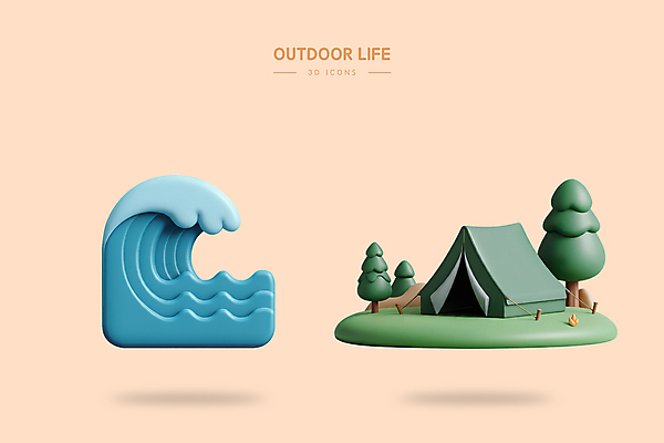 PSD 나무 아이콘 파도 자연 아웃도어 텐트 사람없음 3D아이콘 3D 캠핑 엘리먼트 편집3D 식물 바다 레저 캠핑도구 디지털합성 생태계 파일형식