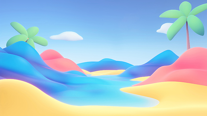 JPG 구름 편집이미지 하늘 풍경 사람없음 컬러풀 야자수 3D 질감 환상 편집3D AI컴퓨터그래픽 AI콘텐츠 자연요소 나무 컬러 컨셉 디지털합성 파일형식