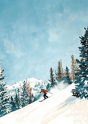 JPG 전신 나무 남자 설경 겨울 일러스트 자연 한명 풍경 성인 취미 레포츠 운동 숲속 헬멧 폴 성인남자한명만 스키타기 설산 국내일러스트 AI일러스트 AI콘텐츠 식물 1 계절 레저 스키 산 건강 사람 숲 보호장비 생태계 스키용품 남자한명만 성인남자만 파일형식