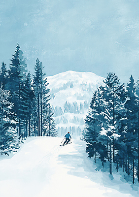 JPG 전신 나무 남자 설경 겨울 일러스트 자연 한명 풍경 성인 취미 레포츠 운동 숲속 헬멧 폴 성인남자한명만 스키타기 설산 국내일러스트 AI일러스트 AI콘텐츠 식물 1 계절 레저 스키 산 건강 사람 숲 보호장비 생태계 스키용품 남자한명만 성인남자만 파일형식