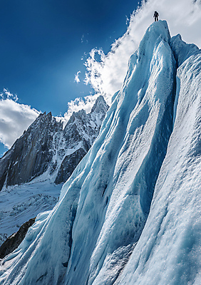 JPG 전신 구름 편집이미지 설경 자연 하늘 한명 성인 파란색 눈 성인한명만 설산 편집실사 AI포토 AI콘텐츠 자연요소 1 컬러 겨울 날씨 산 사람 풍경 CG 생태계 성인만 파일형식