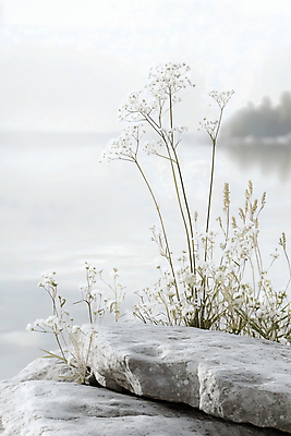 JPG 편집이미지 호수 자연 선물 사람없음 고요 들꽃 바위 흰색 편안함 편집실사 AI포토 AI콘텐츠 꽃 컬러 돌_바위 감각 CG 생태계 파일형식