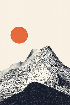 JPG 무료이미지 일러스트 산 풍경 사람없음 태양 점묘화 국내일러스트 AI일러스트 AI콘텐츠 자연요소 미술 파일형식