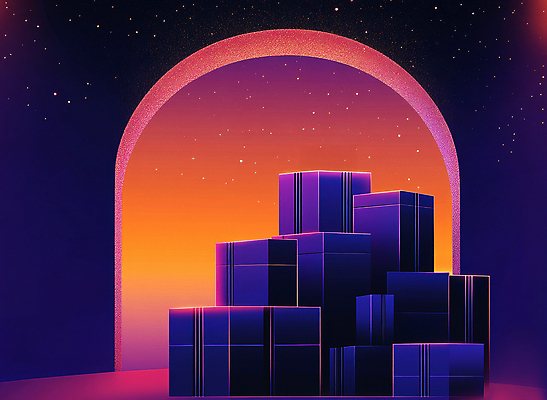 JPG 리본 밤하늘 사람없음 선물상자 쌓기 보라색 어둠 행운 그라데이션 당첨 랜덤박스 AI컴퓨터그래픽 AI콘텐츠 컬러 컨셉 모션 하늘 선물 상자 야간 파일형식