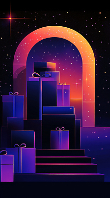 JPG 리본 밤하늘 사람없음 선물상자 반짝임 쌓기 보라색 어둠 행운 그라데이션 당첨 랜덤박스 AI컴퓨터그래픽 AI콘텐츠 컬러 컨셉 모션 하늘 선물 상자 야간 파일형식