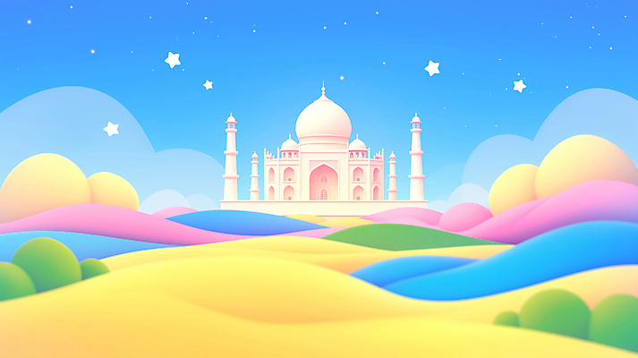 JPG 구름 건축물 여행 일러스트 풍경 사람없음 컬러풀 문화재 인도 타지마할 랜드마크 환상 국내일러스트 AI일러스트 AI콘텐츠 자연요소 건축 아시아 컬러 컨셉 세계문화유산 파일형식