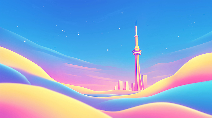 JPG 건축물 여행 캐나다 일러스트 풍경 사람없음 컬러풀 도시 CN타워 랜드마크 환상 국내일러스트 AI일러스트 AI콘텐츠 건축 컬러 컨셉 북아메리카 탑 파일형식