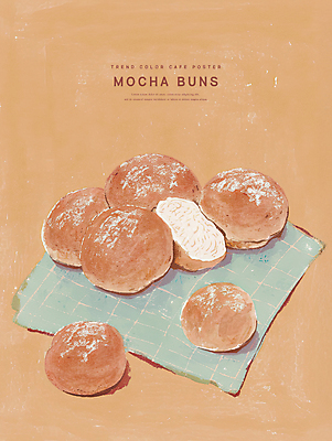 PSD 일러스트 페인팅 그림자 사람없음 갈색 유행 카페 식탁보 모카빵 2025년 트렌드컬러 국내일러스트 2025트렌드 모카무스 빵 컬러 상점 연도 파일형식