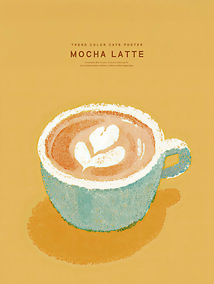 PSD 일러스트 페인팅 그림자 사람없음 갈색 유행 카페 머그컵 라떼아트 2025년 트렌드컬러 국내일러스트 2025트렌드 모카무스 컬러 컵 상점 연도 그림 라떼 파일형식