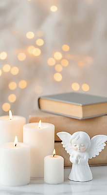 JPG 편집이미지 기독교 촛불 사람없음 성경 천주교 기도 보케 베이지색 천사모양 천사상 편집실사 AI포토 AI콘텐츠 모양 종교 컬러 초 종교용품 조각상 CG 파일형식