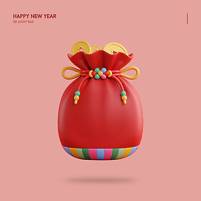 PSD 편집이미지 한국전통 새해 복주머니 사람없음 빨간색 설날 가득함 매듭 해피뉴이어 엽전 색동 세뱃돈 편집3D 전통 명절 컬러 전통소품 한국 3D 동전 새해인사 파일형식