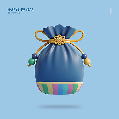 PSD 편집이미지 한국전통 새해 복주머니 사람없음 파란색 설날 매듭 해피뉴이어 색동 세뱃돈 편집3D 전통 명절 컬러 전통소품 한국 3D 새해인사 파일형식