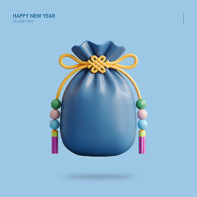 PSD 편집이미지 한국전통 새해 복주머니 사람없음 파란색 설날 매듭 해피뉴이어 세뱃돈 편집3D 전통 명절 컬러 전통소품 한국 3D 새해인사 파일형식